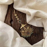 Gold Look Alike Lakshmi Maang Tikka-Aqua Green Bead-G13495